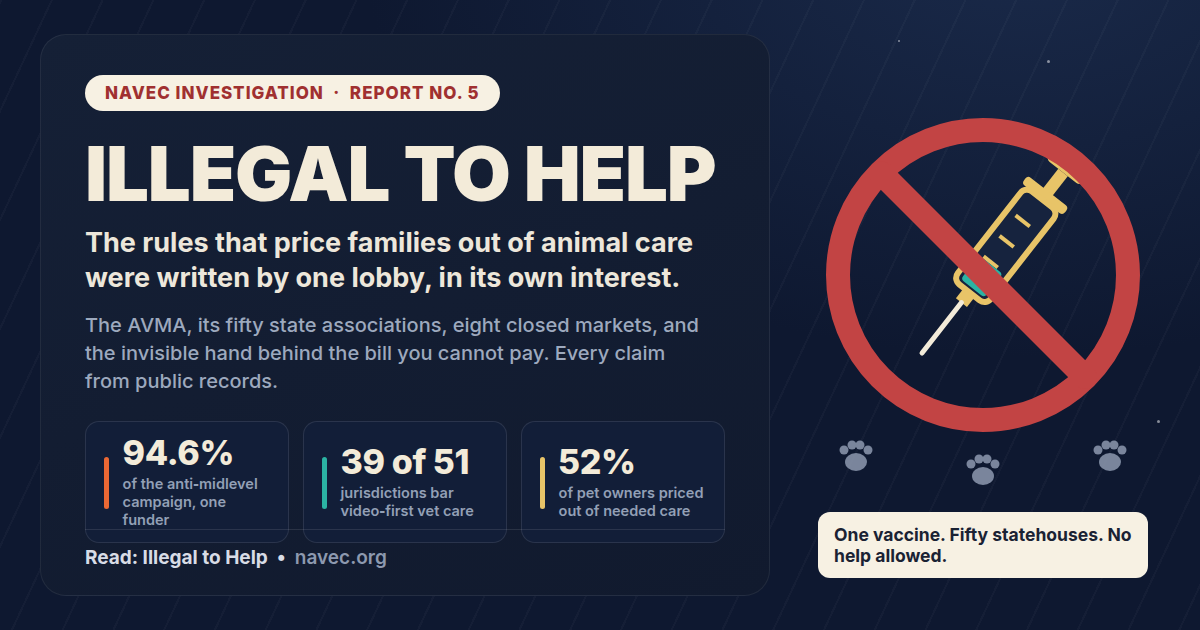 Illegal to Help: the rules that price families out of animal care were written by one lobby, in its own interest.