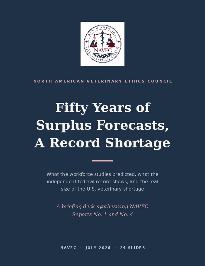 Cover of Fifty Years of Surplus Forecasts, A Record Shortage — the NAVEC briefing deck